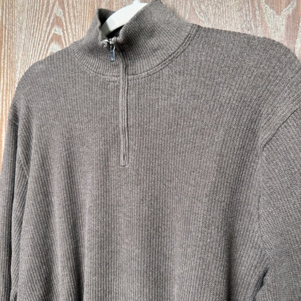 Tommy Bahama Mens Quarter Zip Ribbed Knit Pullover‎ Sweater Brown Size L Relaxed - Picture 2 of 8